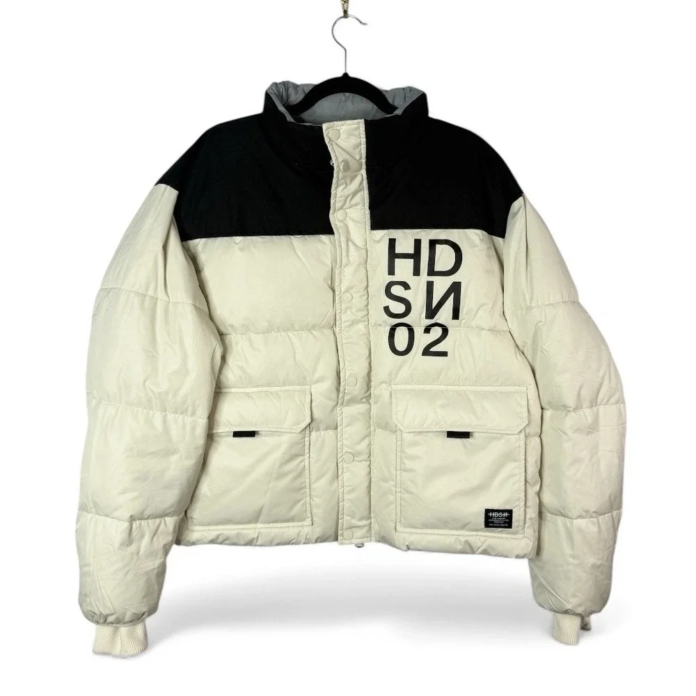 NWT HUDSON Jeans Twill Quilted Puffer Jacket Men's Sz‎ Large Off White/Black